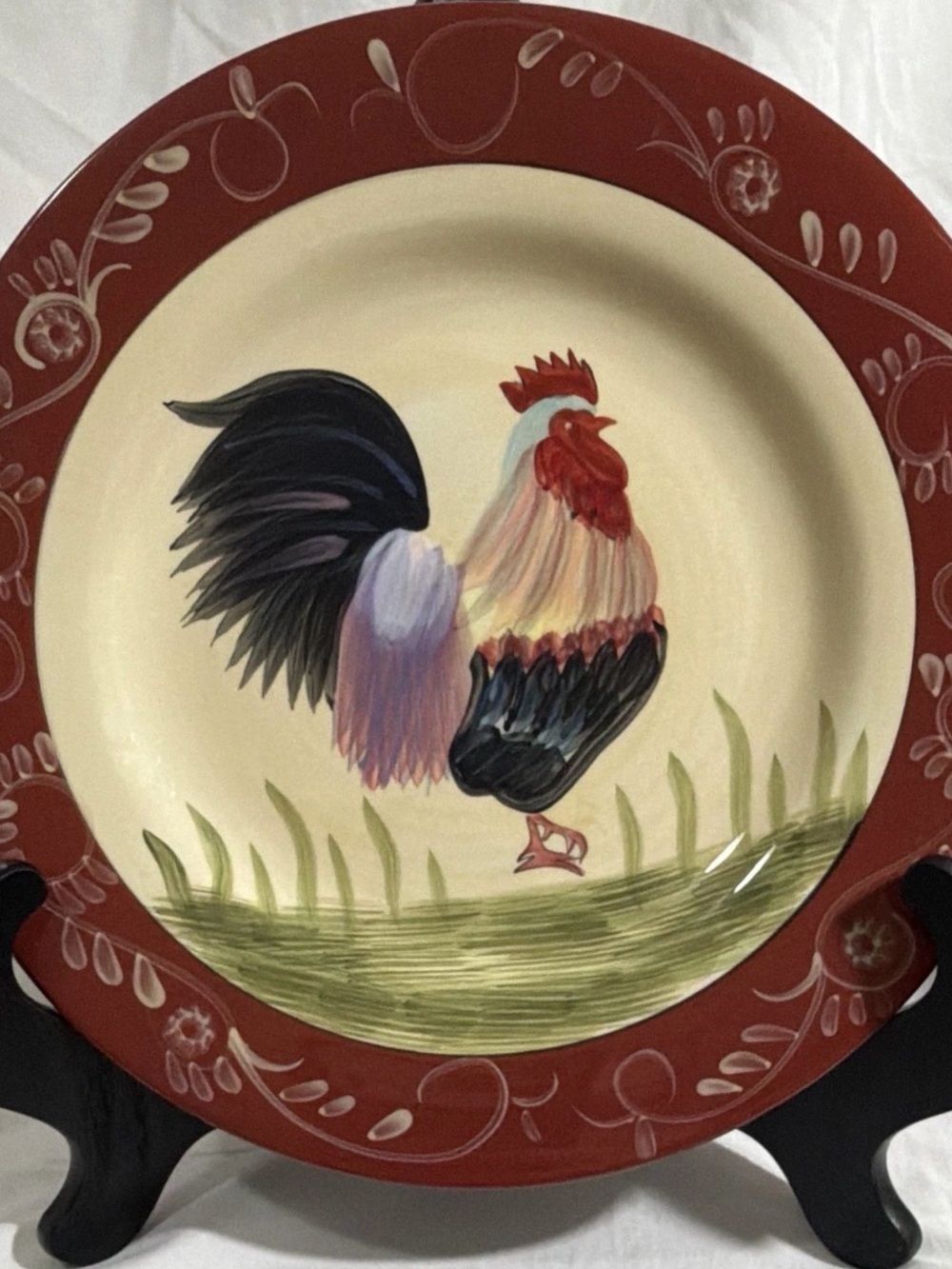 Home Interiors Red Rim Rooster Ceramic Dinner Plate - Set of 2